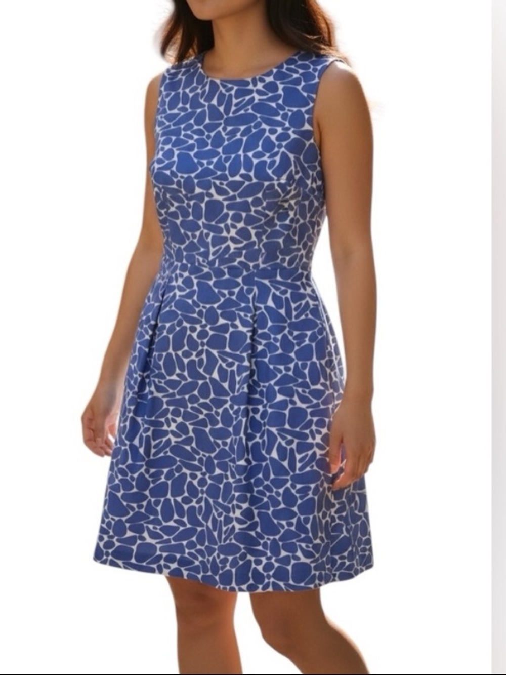 MAHI GOLD RYDER PERIWINKLE BLUE PURPLE & White GIRAFFE Pebble Sleeveless Dress L